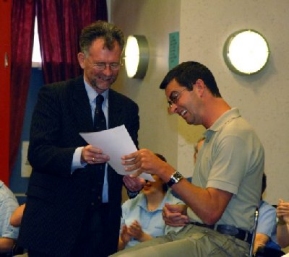 Tony Cunningham MP presenting Michael Thompson with his certificate.